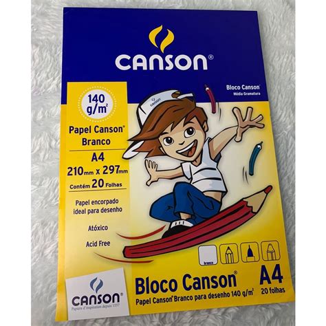 Bloco Desenho Canson Escolar 140 G A4 20 Folhas Branco Shopee Brasil