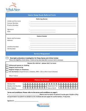 Fillable Online Home Sleep Study Referral Form Fax Email Print Pdffiller