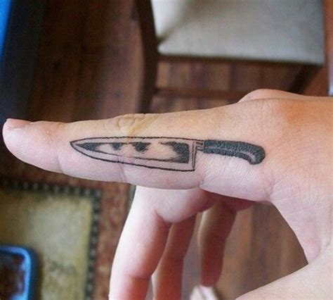 Chef Knife Tattoo On Finger