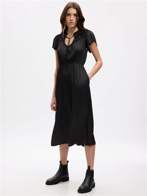 Ruffle Neck Midi Dress Gap