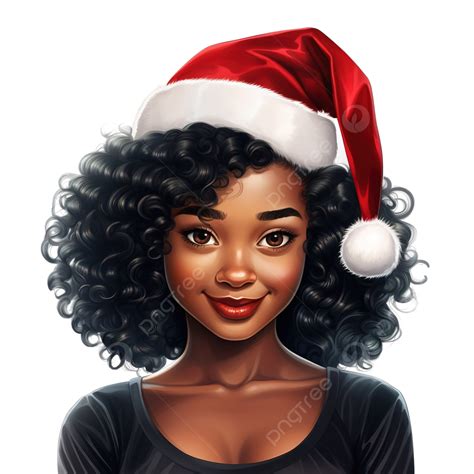 Black Girl With Christmas Santa Hat Vector Illustration Afro Hair