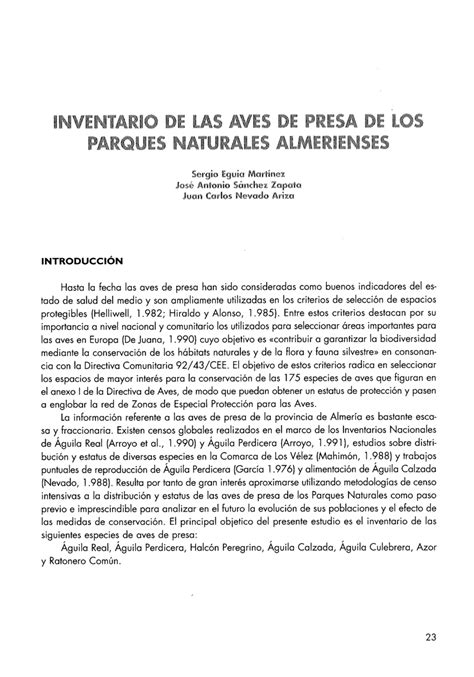 PDF Inventario De Las Aves De Presa De Los Porque Naturales Almerienses