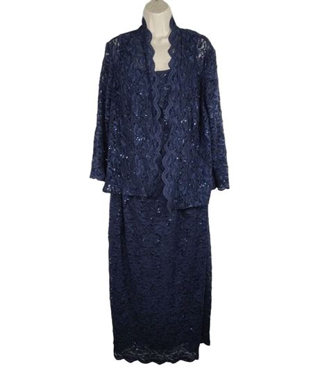 Alex Evenings Lace Sequin Blue Dress And Jacket 1018 Size 14w Ebay