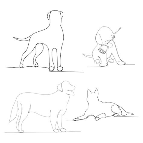 Dessin Avec Une Ligne Continue D Un Ensemble De Chiens Vecteur Premium