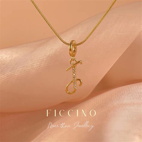 Ficcino K Gold Plated Titanium Steel Initial Necklace Handwriting