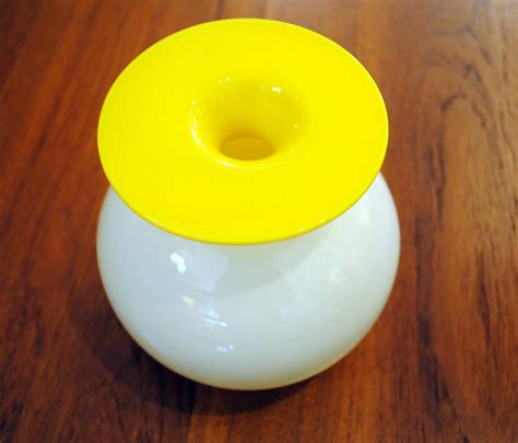 Yellowwhite Cased Glass Vase 1960s Circa