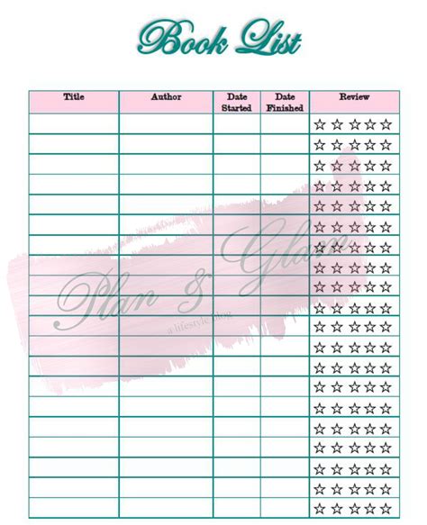 Book List Tracker Reading Log A5 Printable Instant Etsy