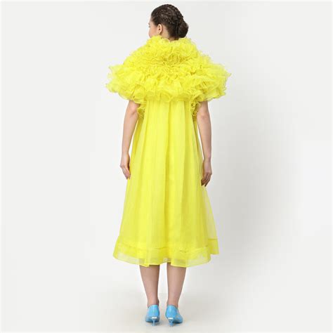 Neon Yellow Organza Dress With Frill Cape Collar Lela By Varija