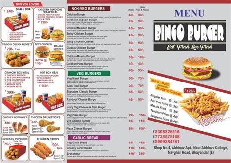 Menu at Bingo Burger, Mira Bhayandar, Abhinav College