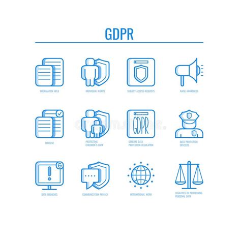 Gdpr Icons Vector Illustration Set General Data Protection Regulation Principles In Line Art