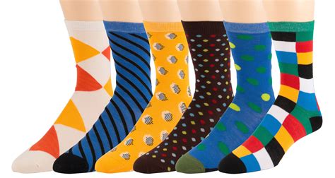 Zeke Men's Pattern Dress Funky Fun Colorful Socks 6 Assorted Patterns ...