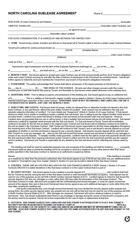 Free North Carolina Rental Lease Agreement Templates Pdf Word