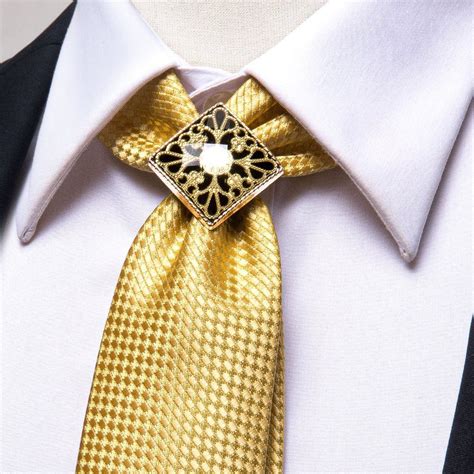 Ties2you Silk Tie Shinning Yellow Plaid Mens Tie Set With Tie Buckle Ties Mens Fashion