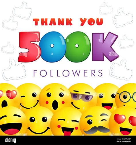 Thank You 500k Followers Social Media Greetings Set Of 3d Emoticons