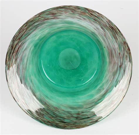 Monart Scottish Art Deco Turquoise And Gold Aventurine Art Glass Bowl For Sale At 1stdibs