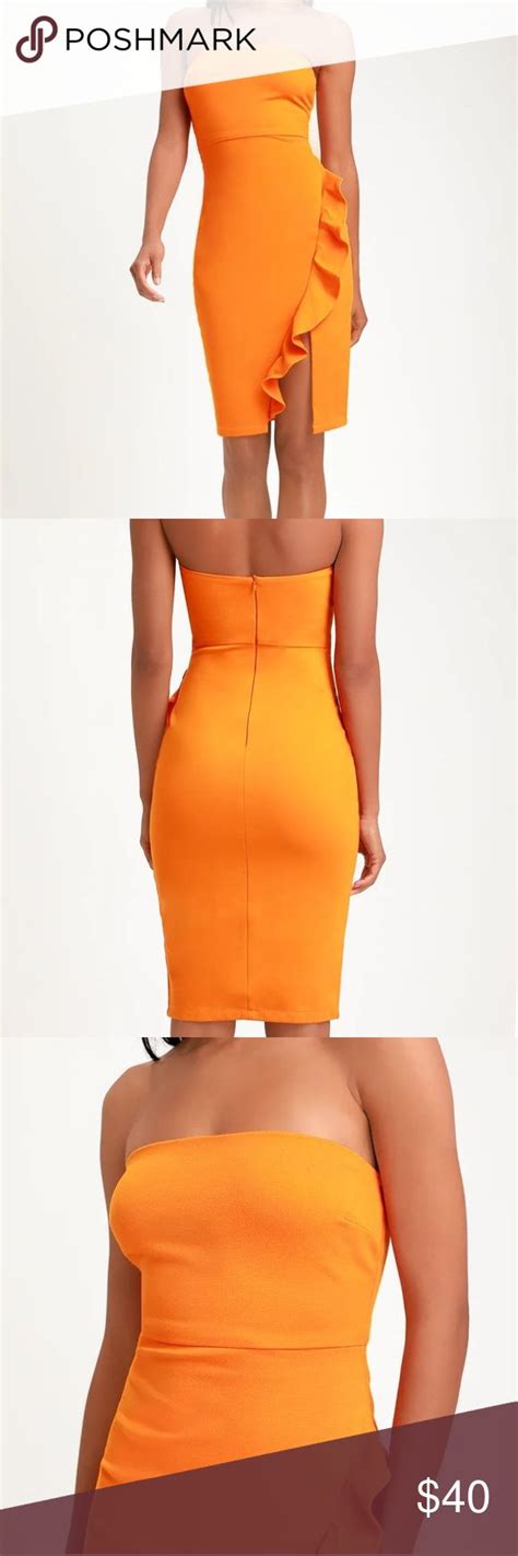 Lulus Nwt Orange Ruffled Strapless Dress Strapless Ruffle Dress