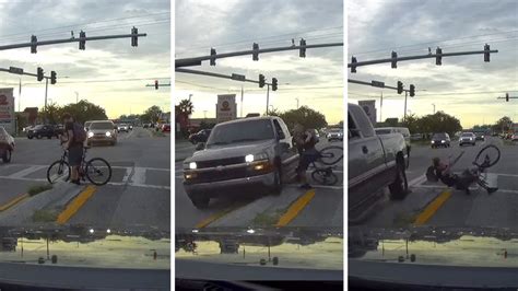 Dashcam Video Shows Pickup Truck Driver Hitting Bicyclist Fleeing