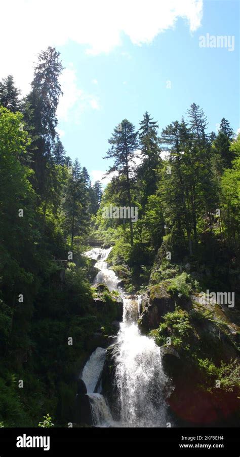 Triberg Waterfall Black Forest Germany Forest Big Blue Sky Stock Photo