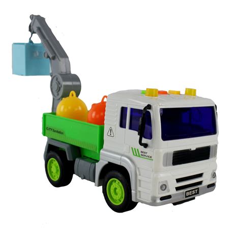 Battery Operated - Realistic Sounds Green & White Claw Truck Toy ...