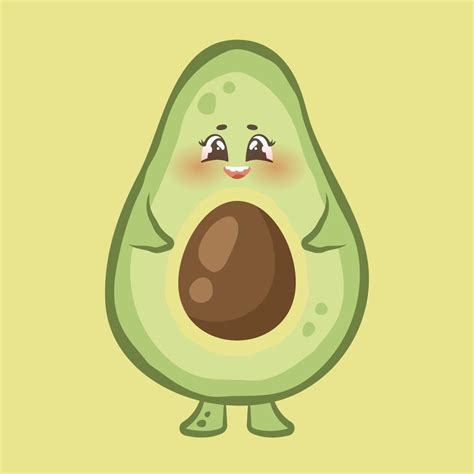 Funny Cartoon Avocado Isolated On Yelllow Background Comic Cute