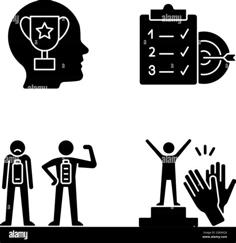 Intrinsic Motivation Black Glyph Icons Set On White Space Stock Vector