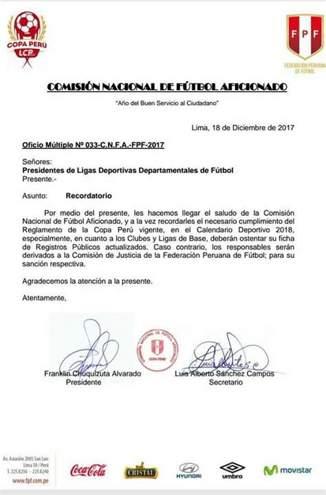 ATV DEPORTES ICA: FEDERACIÓN PERUANA DE FUTBOL MEDIANTE OFICIO Nº 033 ...