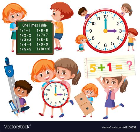 Math Classroom Objects With Supplies And Students Vector Image