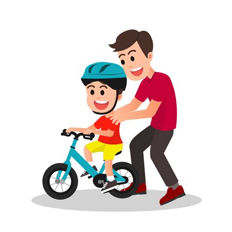 A Father Teaches His Son To Ride A Bicycle Vector Art At Vecteezy