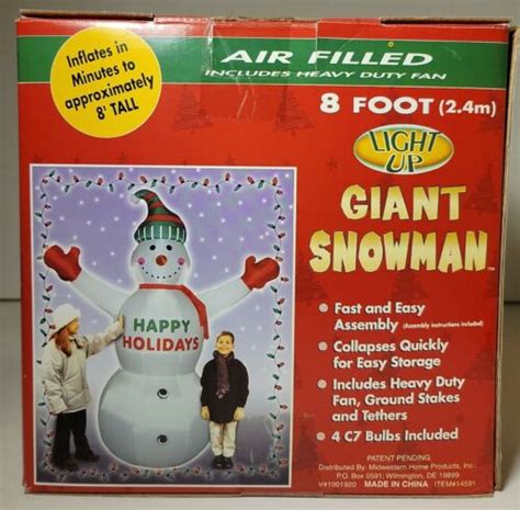 Giant Inflatable Snowman Light Up Air Filled 8 Foot In Original Box EBay