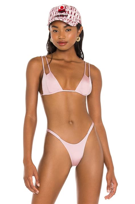 Indah Bon Solid Smocked Cut Out Bikini Top In Satin Revolve