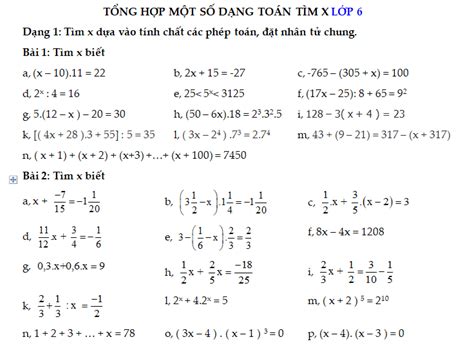 Chuyên đề tìm x lớp 6