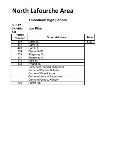 Bus Routes-North - Lafourche Parish Public Schools