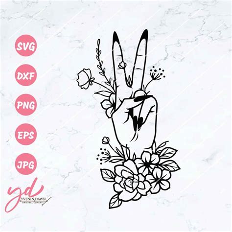 Floral Peace Sign Svg Wildflower Svg Peace Sign Peace Hand Sign Svg Hippie Svg Mystical Flowers