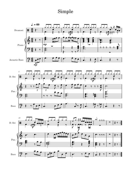 Simple Sheet Music For Piano Bass Guitar Drum Group Mixed Trio