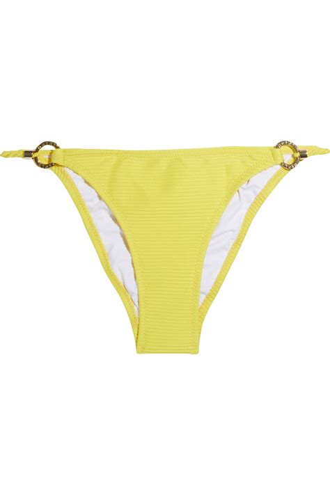 Buy Heidi Klein Ring Embellished Ribbed Triangle Bikini Top Xs Yellow