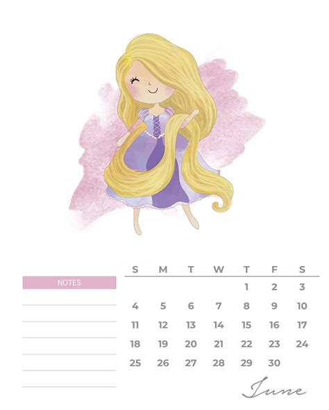 Free Printable 2023 Watercolor Princess Calendar The Cottage Market