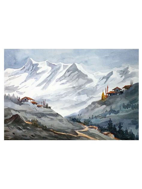 Beauty Of Calm Himalaya Peaks Watercolor On Paper By Samiran Sarkar