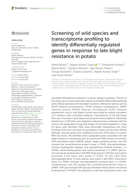 PDF Screening Of Wild Species And Transcriptome Profiling To Identify