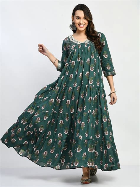 Buy Mafe Floral Printed V Neck Tiered Empire Ethnic Dress Ethnic