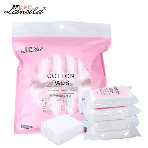 Lameila 100pcs Organic Makeup Cotton Pads Travel Cotton Wipe Puff Facial Tissue Makeup Tool Kit