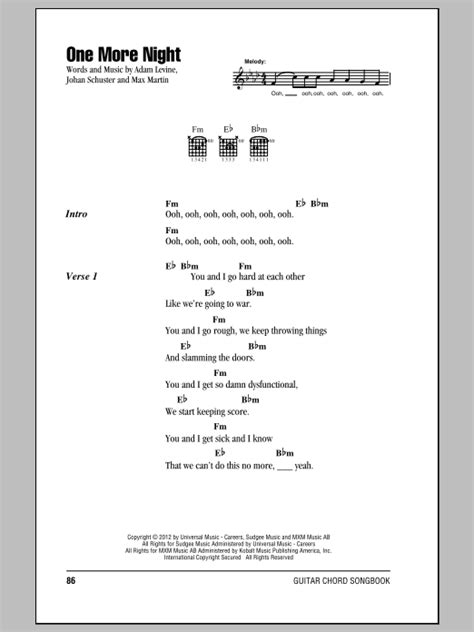 One More Night By Maroon Sheet Music For Guitar Chords Lyrics At