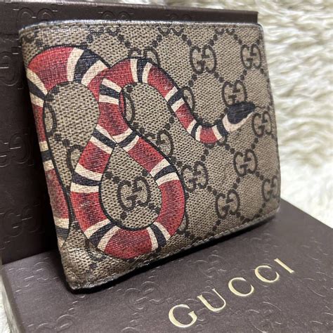 1円〜 Gucci グッチ メンズ レディース 二つ折り財布 キングスネーク ヘビ Gg柄 レザー 本革 ブラック 箱 保存袋付き 小銭入れ