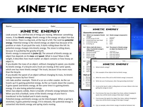 Kinetic Energy Reading Comprehension Passage And Questions Pdf Teaching Resources