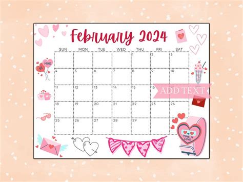 Editable February Calendar 2025 Printable Wall Calendar 2025 Cute