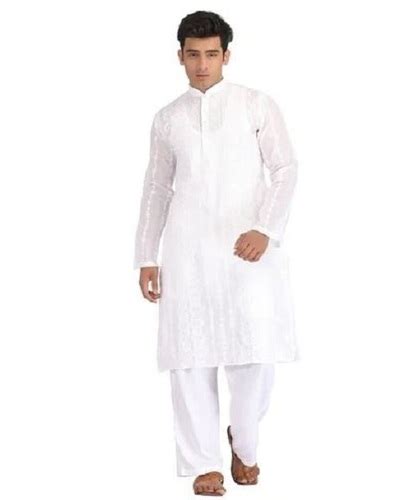 White Full Sleeves Plain Dyed Mens Cotton Kurta Pajama At Best Price In