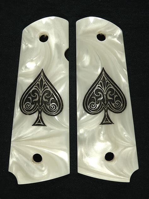 Pearl Spade Engraved 1911 Grips Full Size Ls Grips