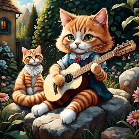 Premium Photo | A cat playing a guitar and a cat playing a guitar