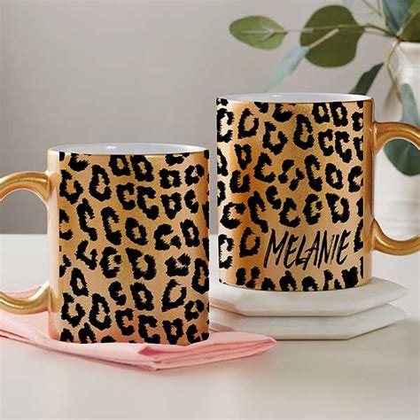 Leopard Print Personalized 11 Oz Gold Glitter Coffee Mug For Her