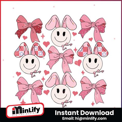 Coquette Bow Tie Bunny Smiley Face Easter Svg Minlify