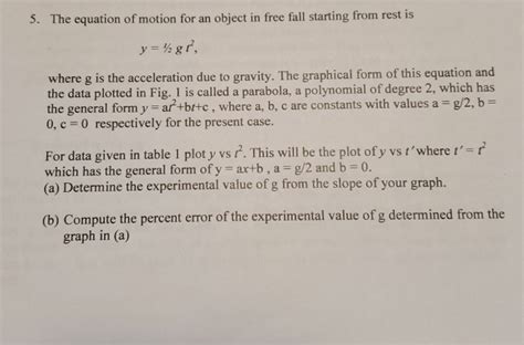 Solved 5 The Equation Of Motion For An Object In Free Fall Chegg